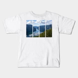 Wonderful landscapes in Norway. Vestland. Beautiful scenery of Aurland fjord from the Stegastein view point facing to the village of Aurland. Sunny day Kids T-Shirt